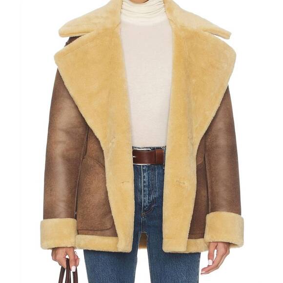 NEW FREE PEOPLE mari reversible coat in tan cream combo - Picture 4 of 6